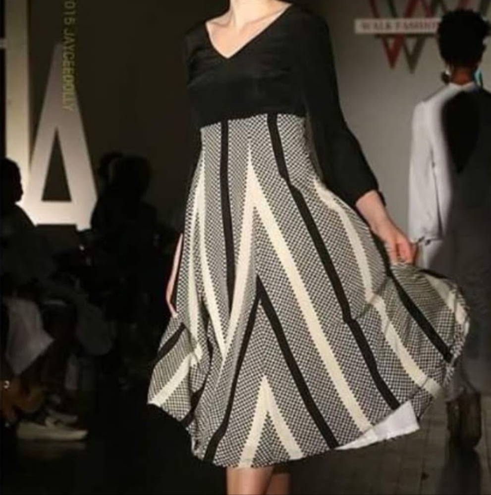 Black and White Bell Sleeve Dress Silk Dress
